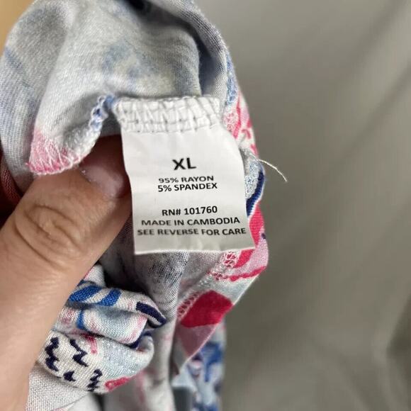 Casey Key Beach Tank Top Sleeveless XL Blue Pink V-Neck Tropical Nautical - Picture 4 of 5